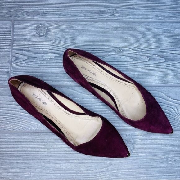 pour de victoire shoes maroon velvet suede flats with gold metal details size 9 - Picture 7 of 9